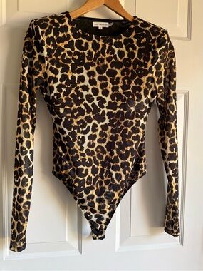 GOOD AMERICAN Leopard Print Long Sleeve Bodysuit Size 1